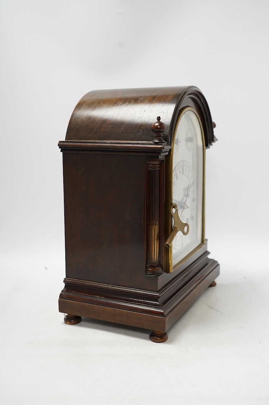 A W&H Sch. mahogany mantel clock striking on two coiled gongs, dial signed T. Braybrook Dorchester, 36cm. Condition - good, not tested as working